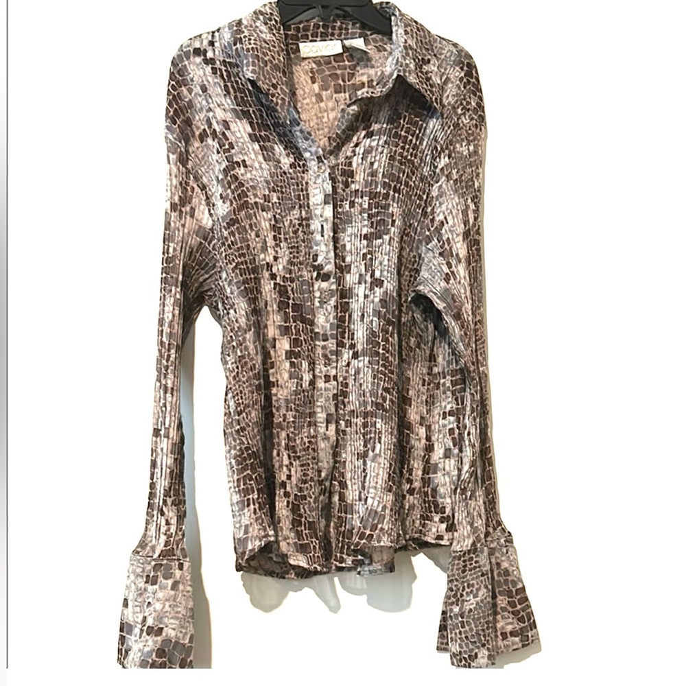 Caviar Women's Size XL‎ Brown Button-Up Top